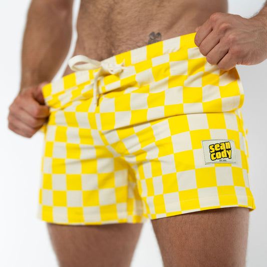 SEANCODY SWIM TRUNKS- YELLOW CHECK